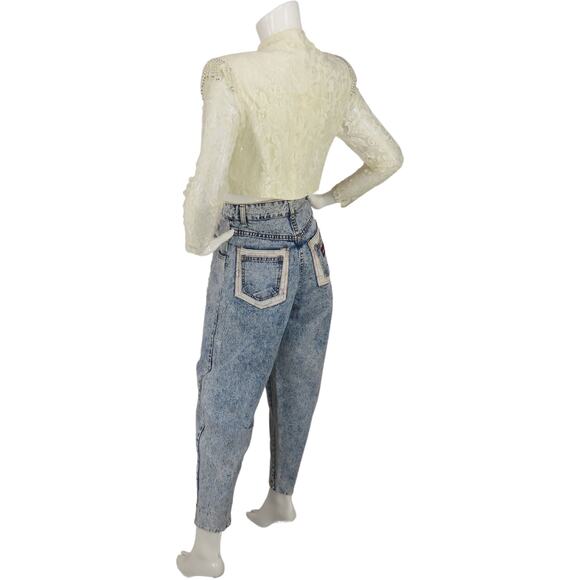 80s Vintage Acid Wash Mom Rocker Grunge High Waisted Glam Rock Denim Jeans 26 - Picture 8 of 11